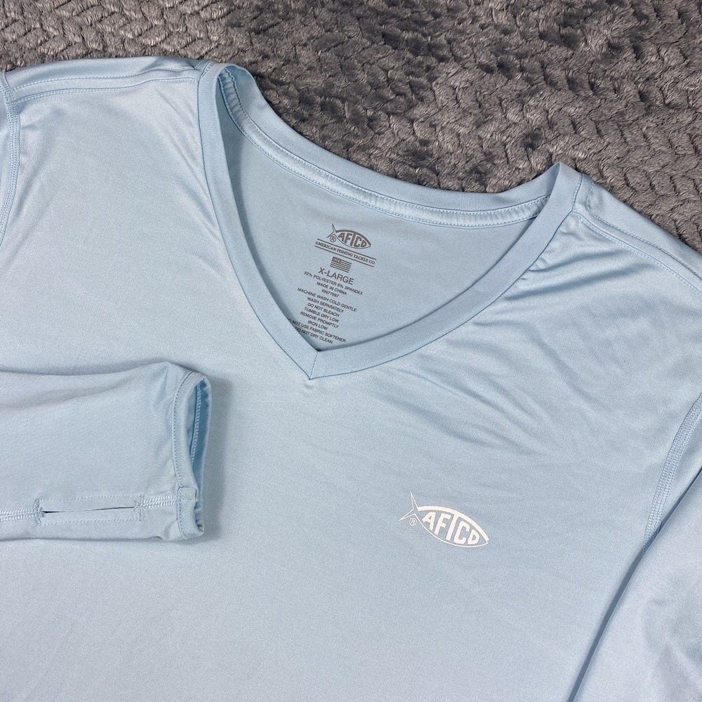 AFTCO Performance Fishing Shirt Women's Baby Blue Long Sleeve V-Neck Sz XL